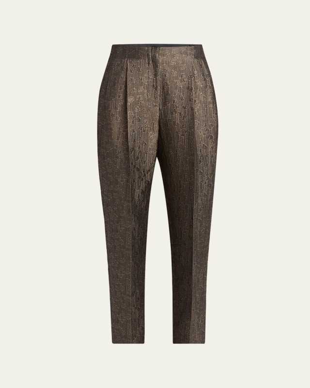 Geo Silk Jacquard Tapered-Leg Trousers